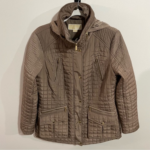 Michael Michael Kors Quilted Hooded weather-proof Gold Accent Coat jacket Size M - Picture 4 of 10